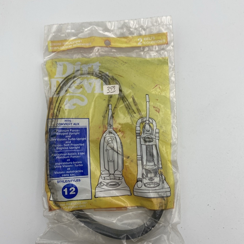 2 New Dirt Devil Style 12 Vacuum Cleaner Belts Platinum Force Ultra Vision